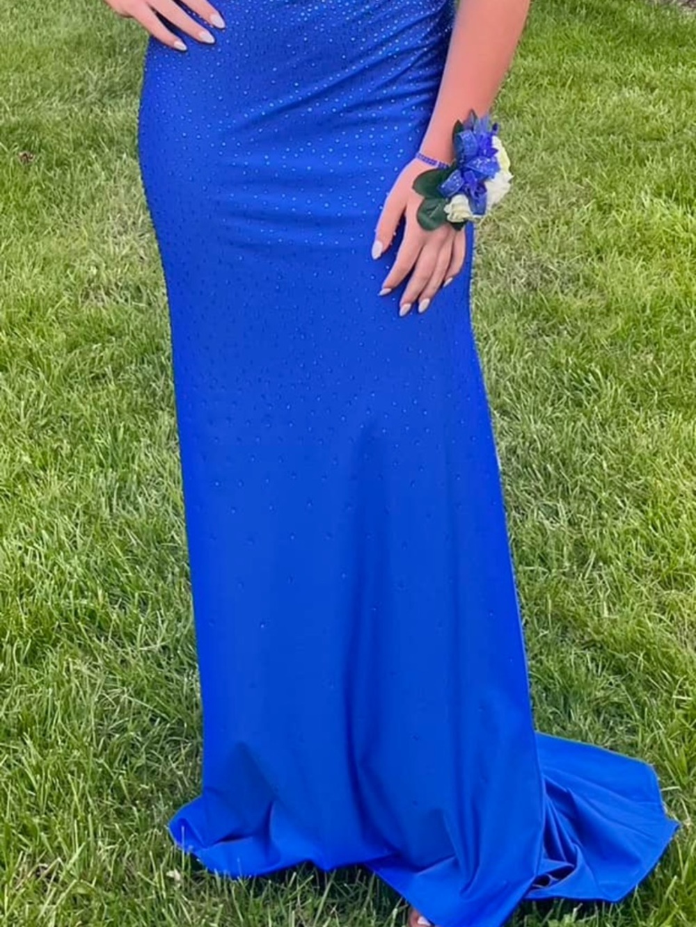 Sherri Hill Royal Blue Beaded Mermaid Prom Dress
